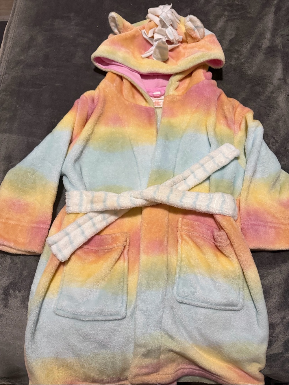 Cat & Jack Pastel Rainbow Unicorn Hooded Bathrobe - Pink, Yellow, Blue